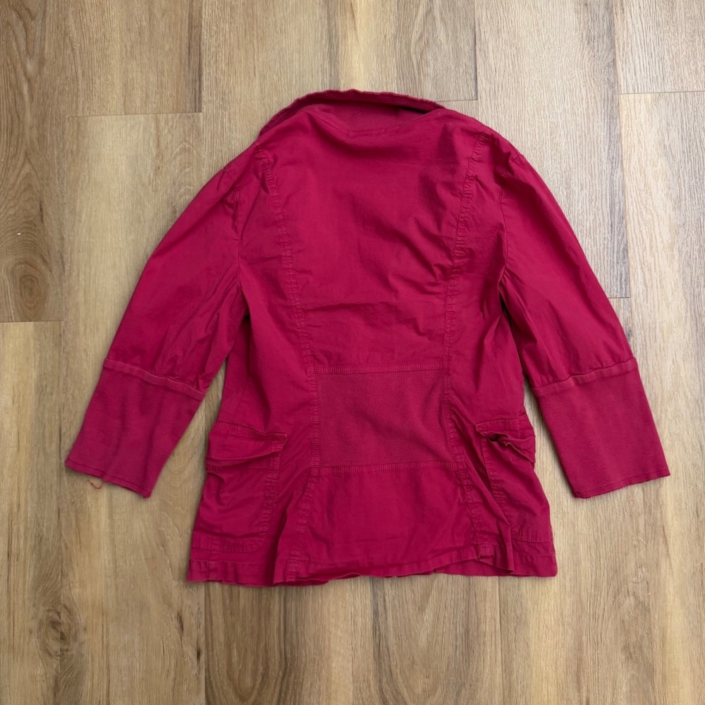 XCVI Magenta Ruffle Front Stretch Cotton Jacket Blazer M lightweight - Picture 4 of 6